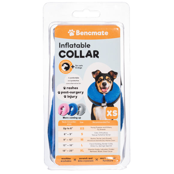 Bencmate Inflatable Recovery Collar – Plush Blue Protective Design, Small Size