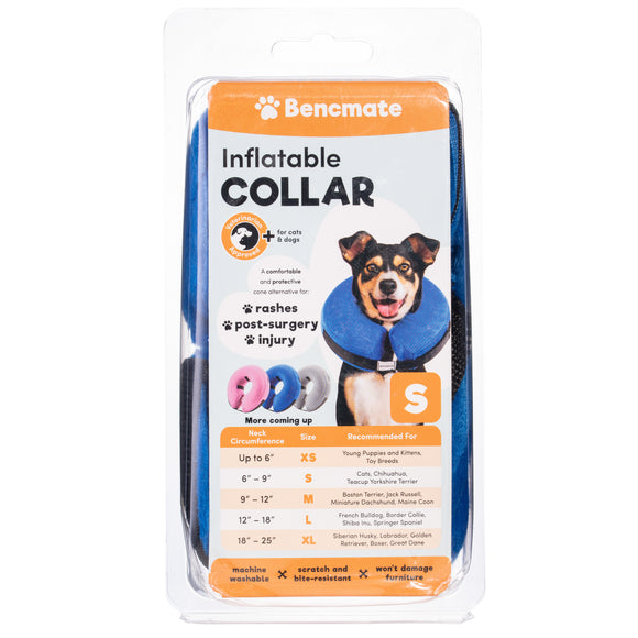 Bencmate Inflatable Recovery Collar – Plush Blue Protective Design, Small Size