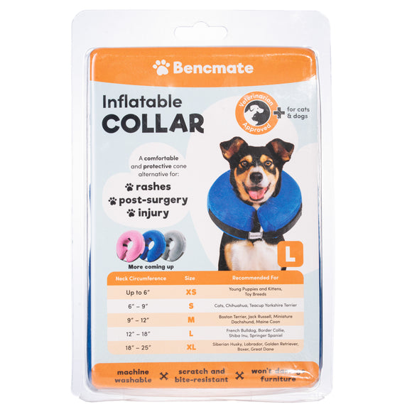 Bencmate Inflatable Recovery Collar – Plush Blue Protective Design, Small Size