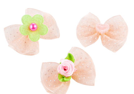 Blovi Romantic Tulle Grooming Bows – Polka Dot Design with Decorative Elements, 25 Pack