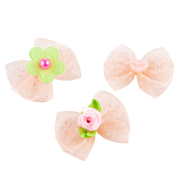 Blovi Romantic Tulle Grooming Bows – Polka Dot Design with Decorative Elements, 25 Pack
