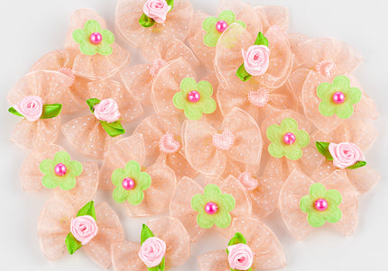 Blovi Romantic Tulle Grooming Bows – Polka Dot Design with Decorative Elements, 25 Pack