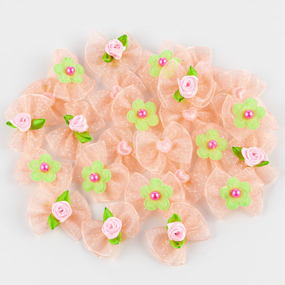 Blovi Romantic Tulle Grooming Bows – Polka Dot Design with Decorative Elements, 25 Pack
