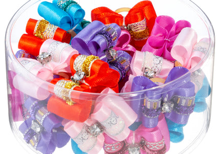 Blovi Bows Chic – Elegant Decorative Grooming Bows with Diamond Accent, 25 Pack