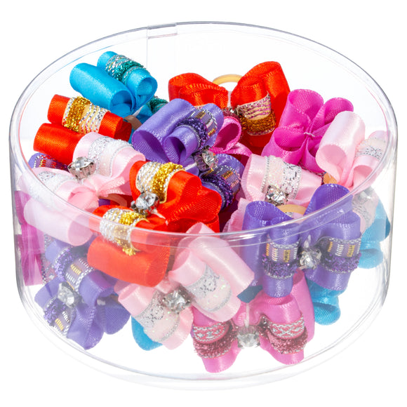 Blovi Bows Chic – Elegant Decorative Grooming Bows with Diamond Accent, 25 Pack