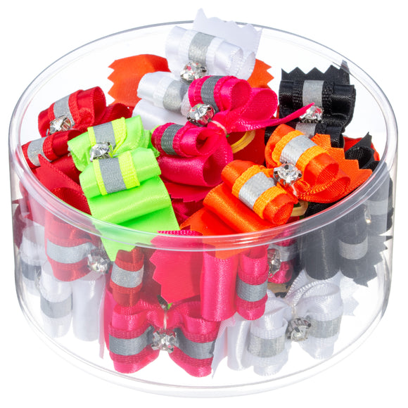Blovi Reflective Grooming Bows – Elegant Diamond Accent, Elastic Band, 25 Piece Set