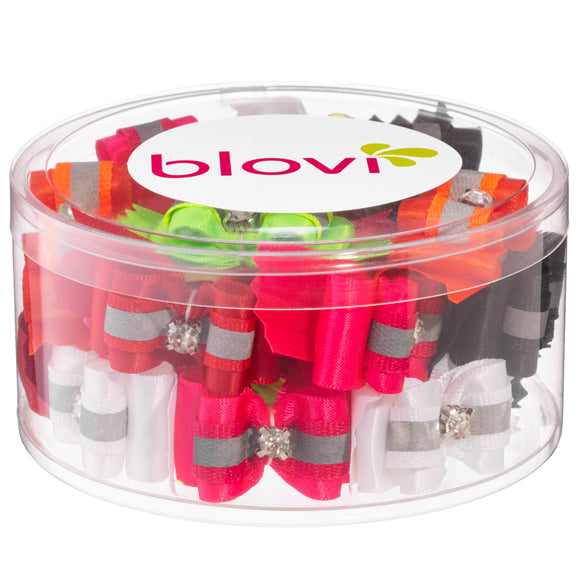 Blovi Reflective Grooming Bows – Elegant Diamond Accent, Elastic Band, 25 Piece Set