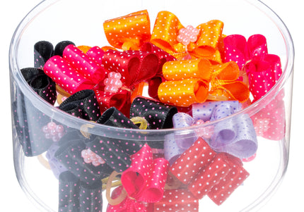 Blovi Dots Grooming Bows – Elegant Colorful Elastic Bows with Polka Dot Design, 25 Pack