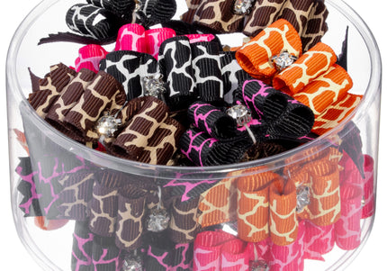 Blovi Wild Glam Grooming Bows – Elegant Leopard Print with Diamond Accent, 25 Pack