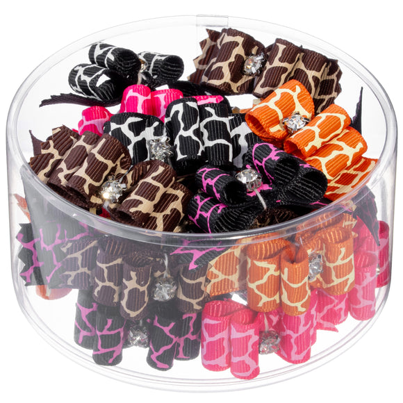 Blovi Wild Glam Grooming Bows – Elegant Leopard Print with Diamond Accent, 25 Pack