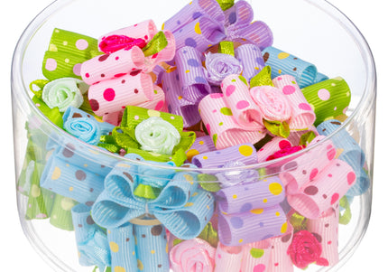 Blovi Dots Rose Grooming Bows – Elegant Colorful Set with Elastic Bands, 25 Pieces
