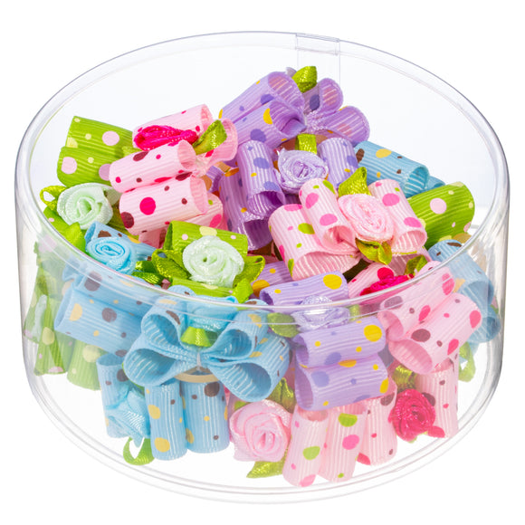 Blovi Dots Rose Grooming Bows – Elegant Colorful Set with Elastic Bands, 25 Pieces