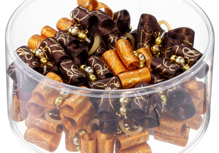 Blovi Gold Grooming Bows – Elegant Brown and Gold Set with Elastic Bands, 25 Pack