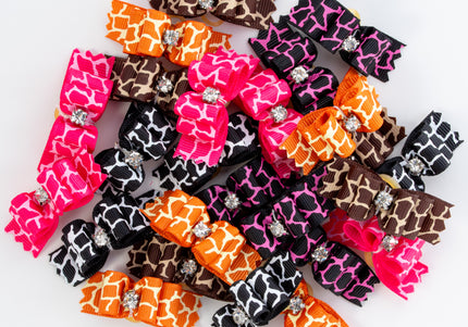 Blovi Wild Glam Grooming Bows – Elegant Leopard Print with Diamond Accent, 25 Pack