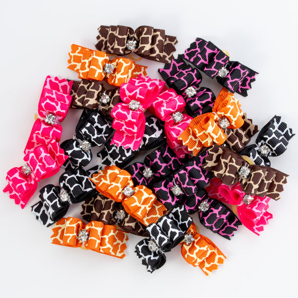 Blovi Wild Glam Grooming Bows – Elegant Leopard Print with Diamond Accent, 25 Pack