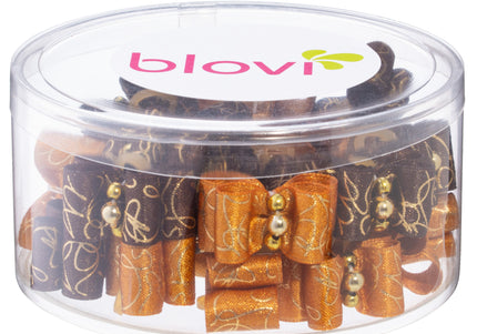 Blovi Gold Grooming Bows – Elegant Brown and Gold Set with Elastic Bands, 25 Pack