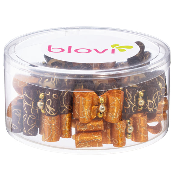 Blovi Gold Grooming Bows – Elegant Brown and Gold Set with Elastic Bands, 25 Pack