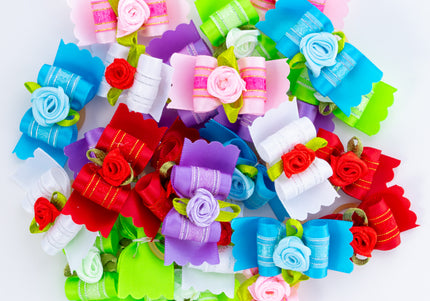 Blovi Rose Grooming Bows – Elegant Decorative Set with Elastic Bands, 25 Pieces