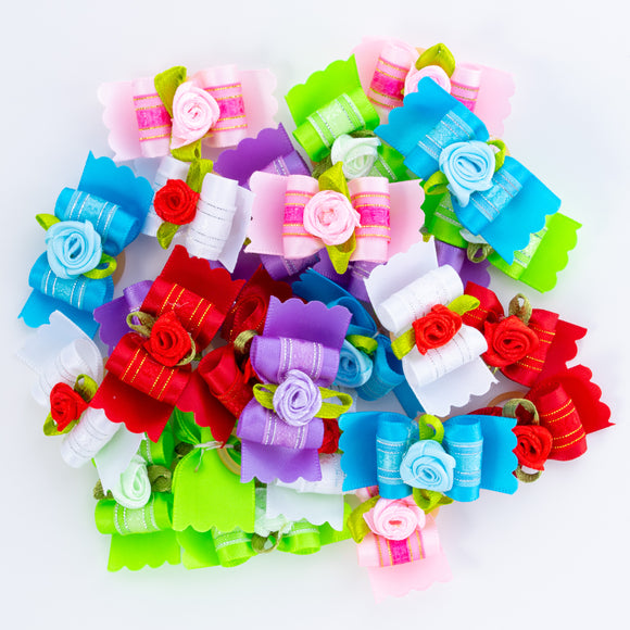 Blovi Rose Grooming Bows – Elegant Decorative Set with Elastic Bands, 25 Pieces