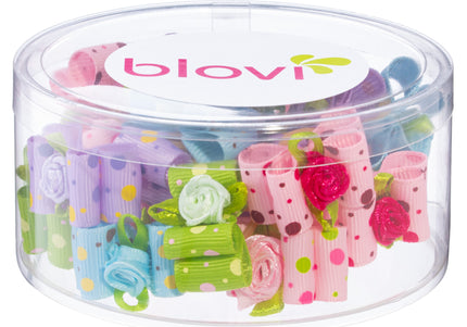 Blovi Dots Rose Grooming Bows – Elegant Colorful Set with Elastic Bands, 25 Pieces