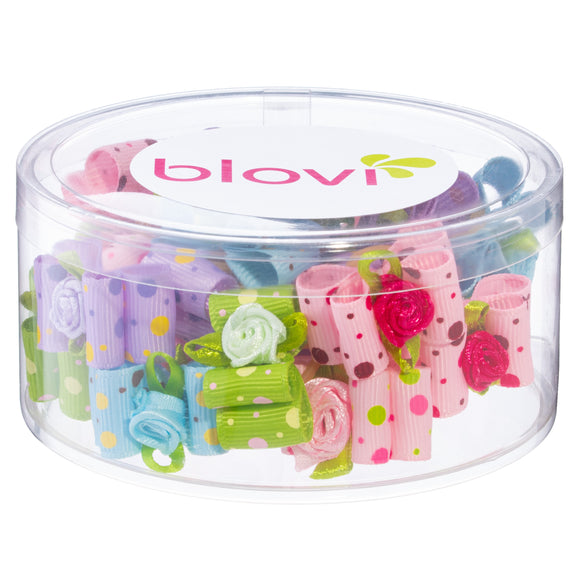 Blovi Dots Rose Grooming Bows – Elegant Colorful Set with Elastic Bands, 25 Pieces
