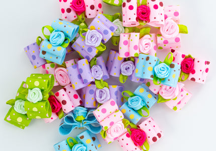 Blovi Dots Rose Grooming Bows – Elegant Colorful Set with Elastic Bands, 25 Pieces