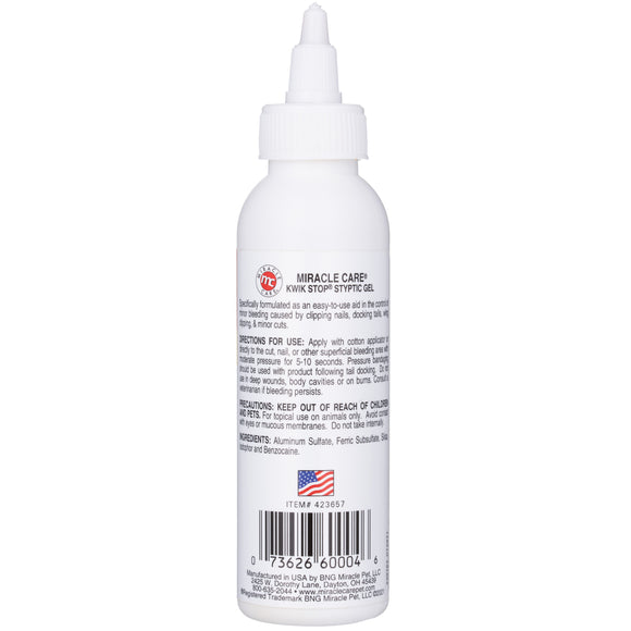Miracle Care Kwik Stop Styptic Gel 118ml – Fast-Acting Bleeding Control Formula, Safe Multi-Species Use