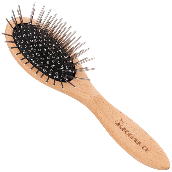 Groomer.dk De Luxe Silver Brush Small – Oval Metal Pin Brush, Compact and Gentle Design