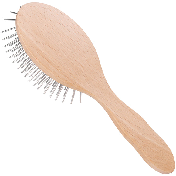 Groomer.dk De Luxe Silver Brush Large – Oval Metal Pin Grooming Brush, Ergonomic Design