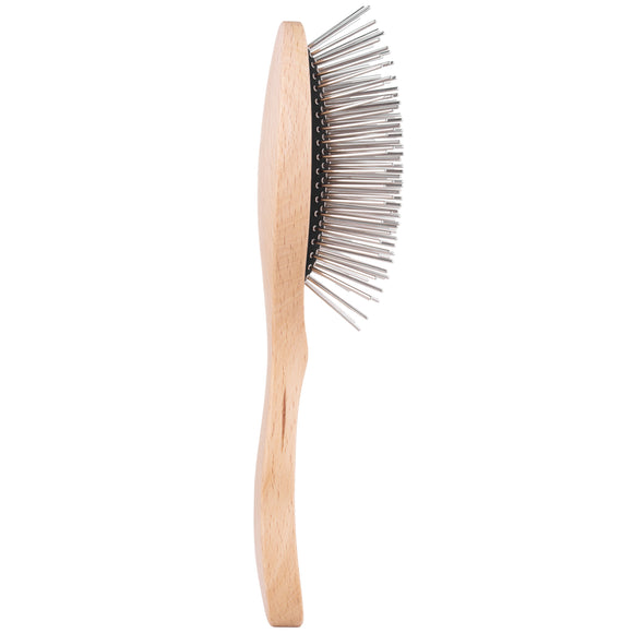 Groomer.dk De Luxe Silver Brush Large – Oval Metal Pin Grooming Brush, Ergonomic Design