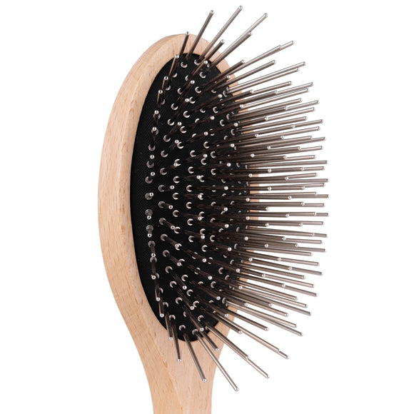 Groomer.dk De Luxe Silver Brush Large – Oval Metal Pin Grooming Brush, Ergonomic Design