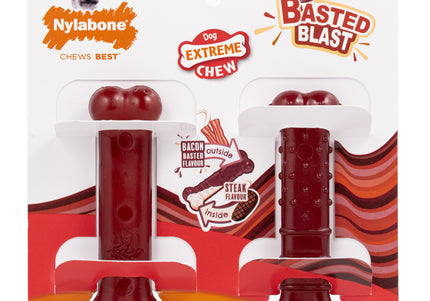 Nylabone Power Chew Basted Blast Bone XS – Hard Dual-Flavor Bacon and Steak Chew Set, 2 Pack