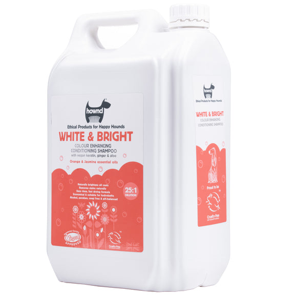 Hownd Miracle White & Bright Shampoo – Concentrated 1:25 Formula, 5L, Enhances Coat Radiance