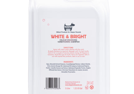Hownd Miracle White & Bright Shampoo – Concentrated 1:25 Formula, 5L, Enhances Coat Radiance