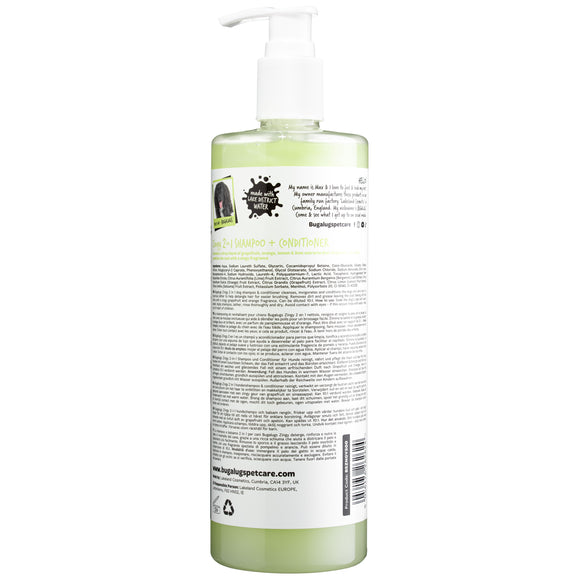 Bugalugs Zingy 2in1 Shampoo – Grapefruit Orange Scented Conditioning Formula, 500ml Bottle