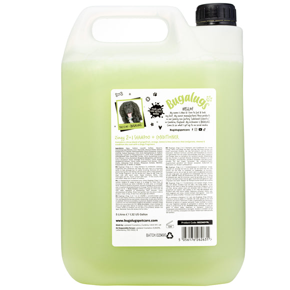 Bugalugs Zingy 2in1 Shampoo and Conditioner – Grapefruit Orange Scent, 5L, Nourishing Formula