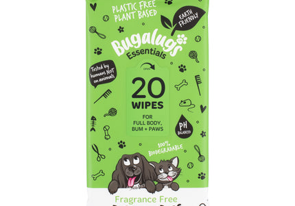 Bugalugs Fragrance Free Pet Wipes – Biodegradable, Gentle Cleaning Wet Wipes, 20 Pack