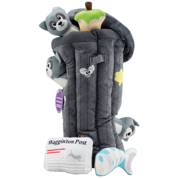 Outward Hound Hide A Raccoon Plush Puzzle Toy – Interactive Dumpster Design, Soft and Durable
