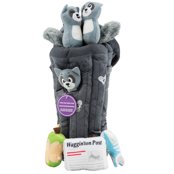 Outward Hound Hide A Raccoon Plush Puzzle Toy – Interactive Dumpster Design, Soft and Durable