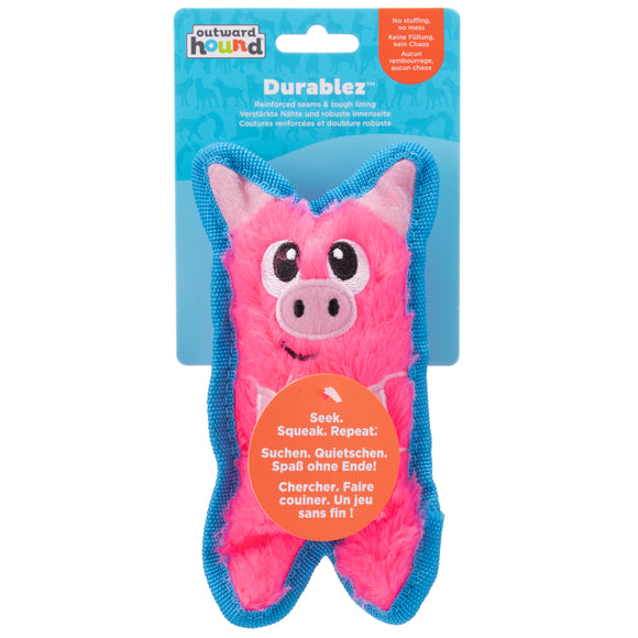 Outward Hound Durablez Pig Squeaky Toy – 16cm Unfilled Pink Plush, Durable Playtime