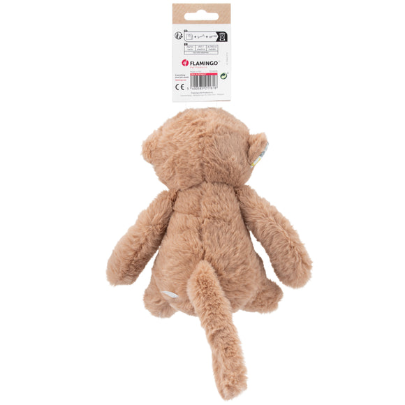 Flamingo Drala Plush Monkey Toy – Soft Brown 20cm with Squeaker, Durable Design