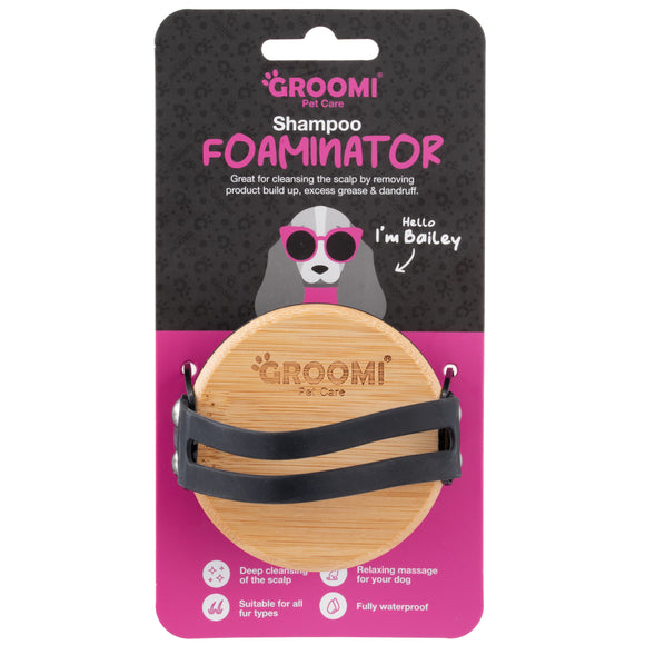 Groomi Foaminator Silicone Grooming Brush – Wet and Dry, Ergonomic Black Design