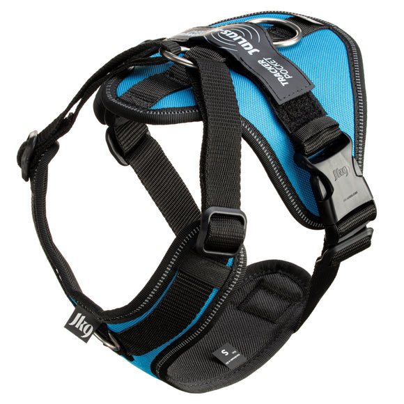 Julius-K9 IDC Longwalk Light Harness Aquamarine – Lightweight Trekking Design with GPS Pocket, XL Blue