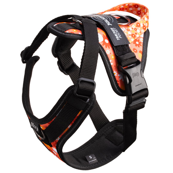 Julius-K9 IDC Longwalk Light Harness Pink Flower – Lightweight Trekking Harness with GPS Pocket, Size S