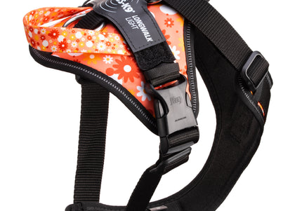 Julius-K9 IDC Longwalk Light Harness Pink Flower – Lightweight Trekking Harness with GPS Pocket, Size S