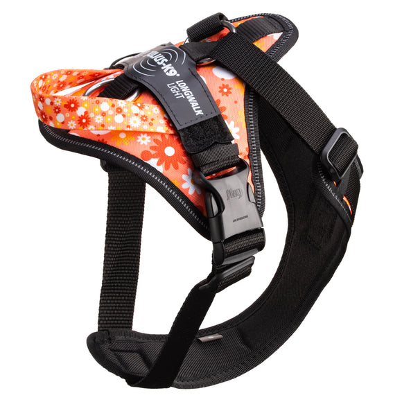 Julius-K9 IDC Longwalk Light Harness Pink Flower – Lightweight Trekking Harness with GPS Pocket, Size S