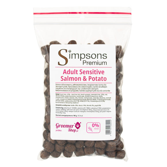 Simpsons Premium Adult Sensitive Salmon and Potato Dog Food Sample 100g – Hypoallergenic, Grain-Free Formula