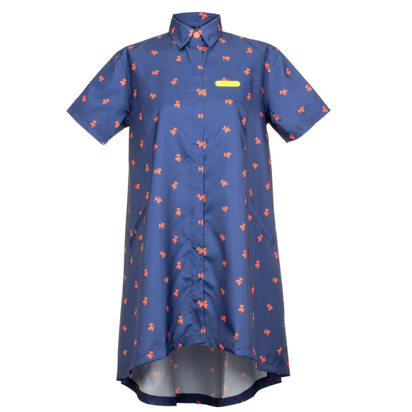 Artero Coral Poodle Blouse Tokyo – Navy Blue Grooming Tunic with Poodle Motif, Size L