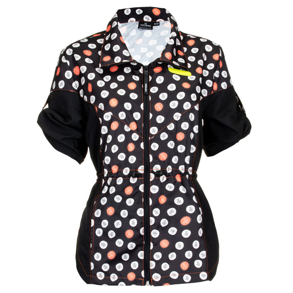 Artero Polka Dot Oslo Grooming Blouse – XXL, Waist Tie, Poodle Print, Lightweight Comfort