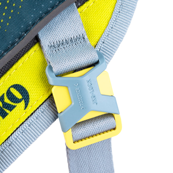 Julius-K9 Street Harness Sky Gray & Neon Lime – XXS, Lightweight Urban Design, Reflective Accents